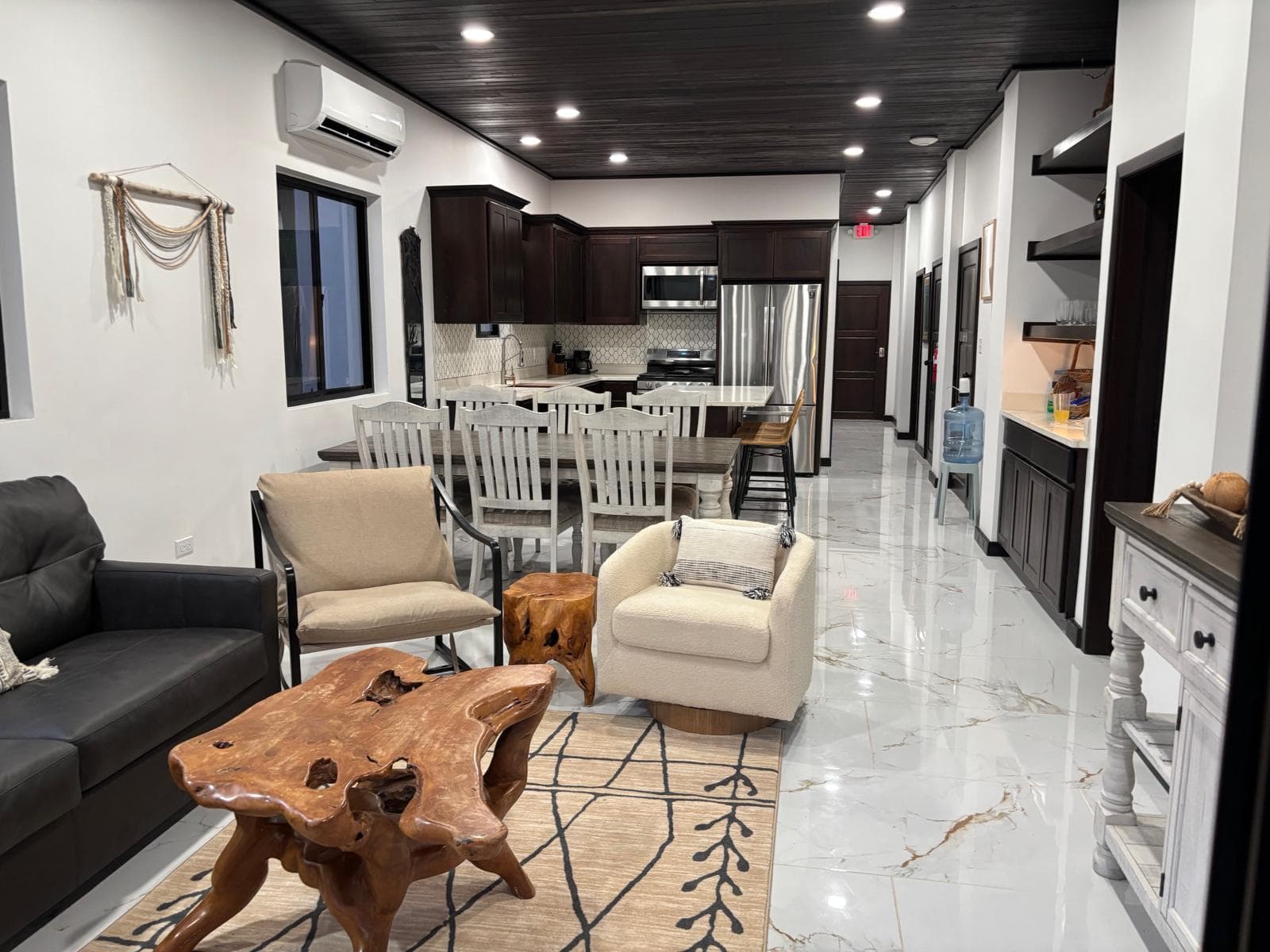 Open view of living, dining and kitchen