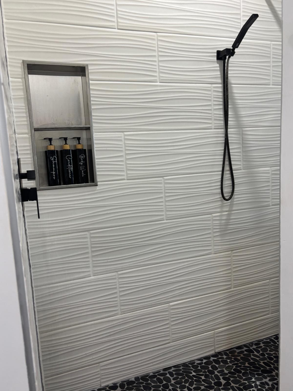 Luxurious walk-in tiled shower