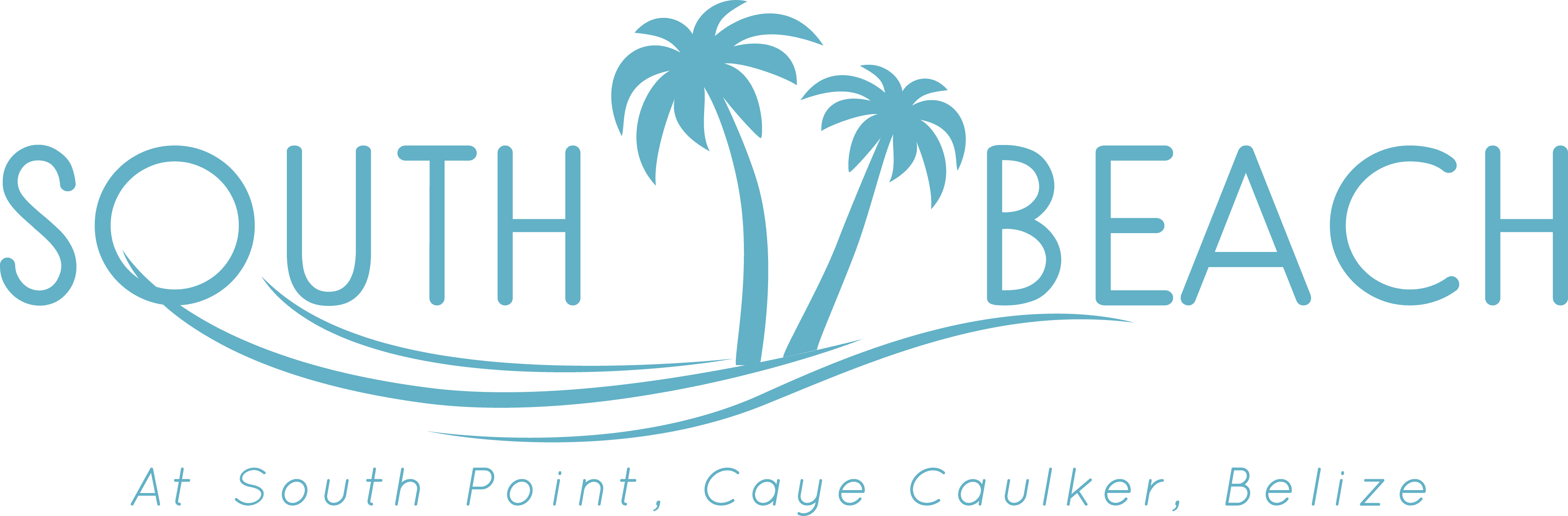 Logo for South Beach at South Point, Caye Caulker, Belize, featuring palm trees and wave elements.