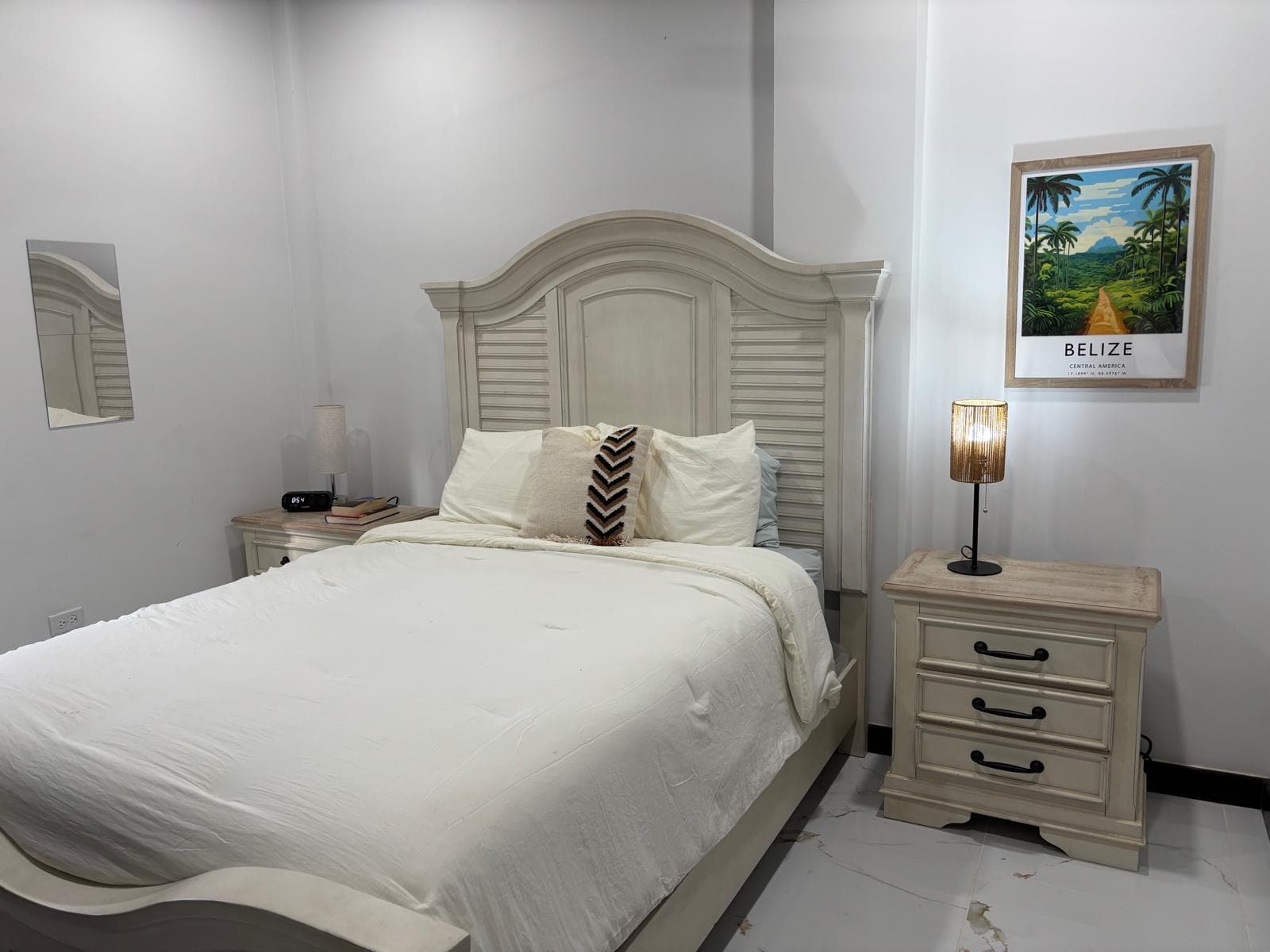 second bedroom with queen bed modern furniture